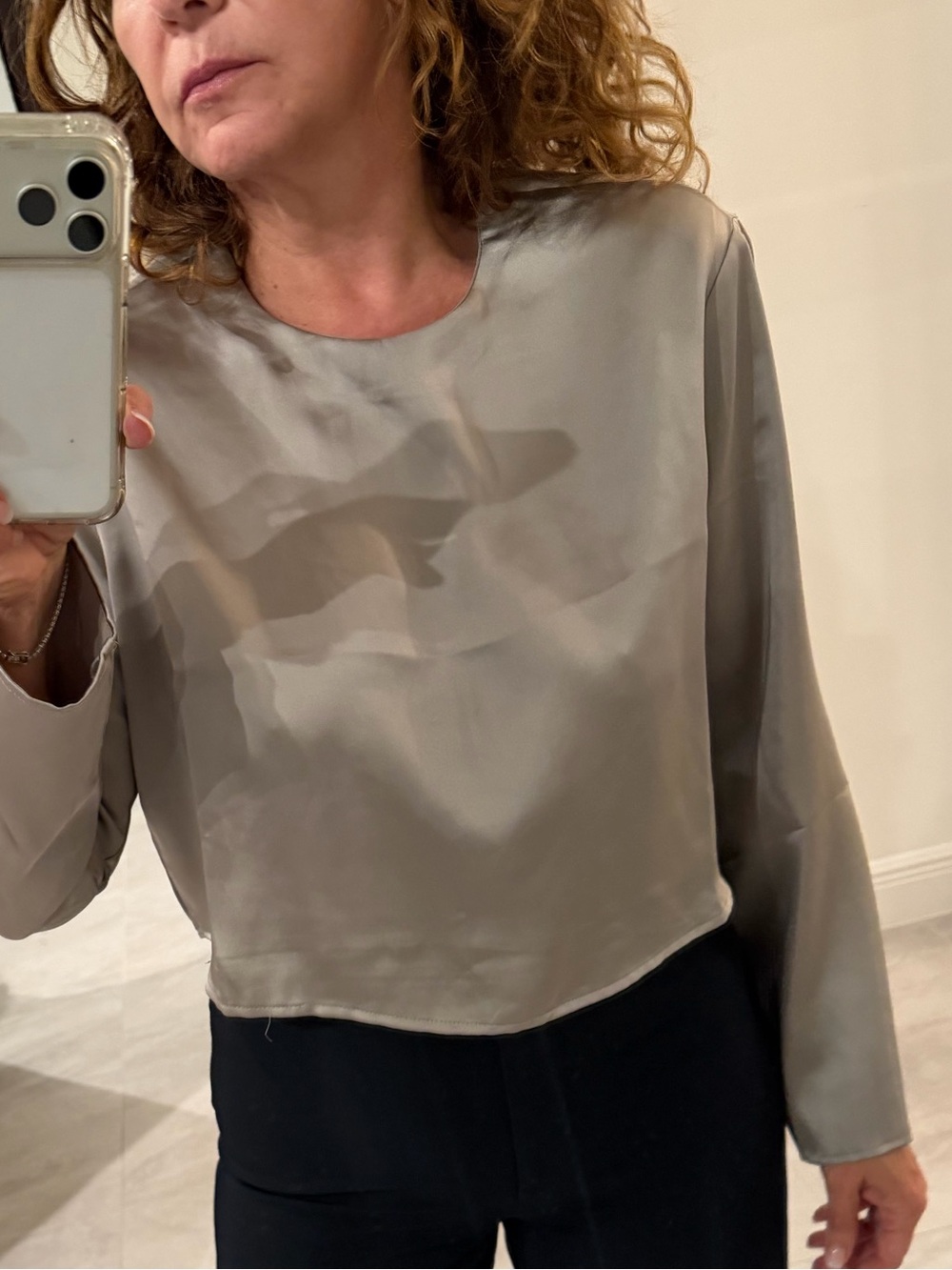 H&M Satin-Look Long Sleeve Top in Silver